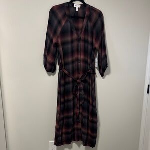 Bella Dahl Burgundy and Black Plaid Maxi Shirt Dress